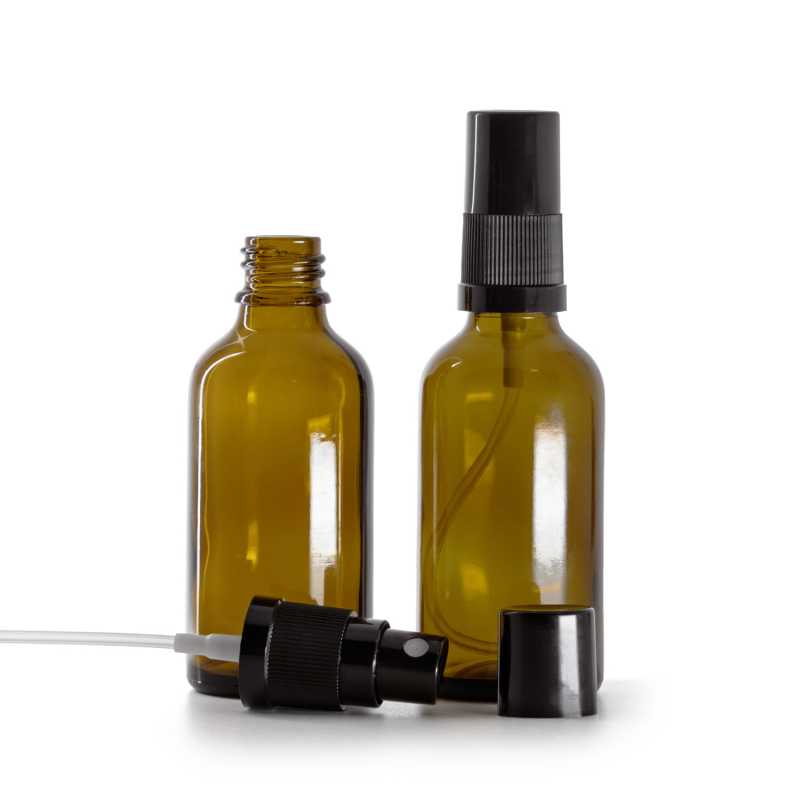 Flacone in vetro ambrato, spruzzatore, nero, 50 ml