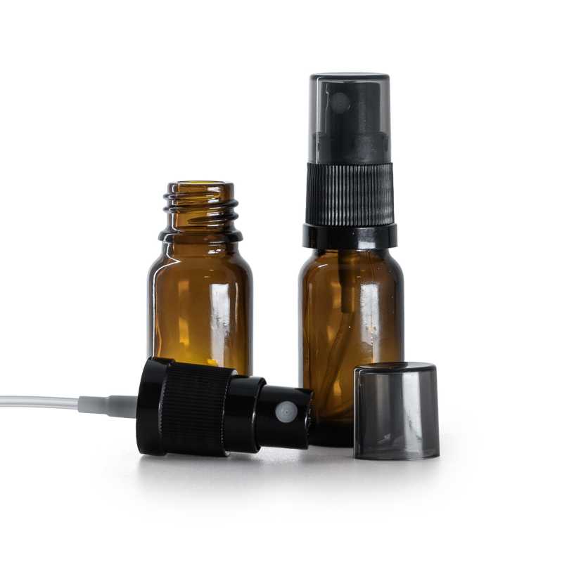Flaconcino di vetro ambra, spruzzatore nero, sopra-tappo fumé, 10 ml