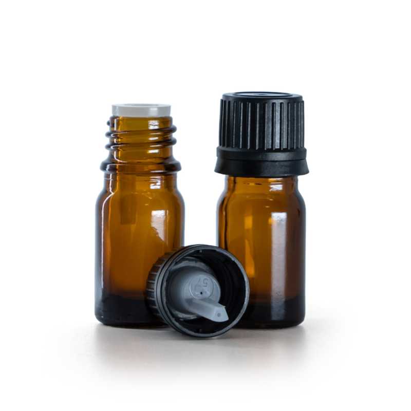 Flaconcino di vetro, tappo nero con contagocce interno, 5 ml