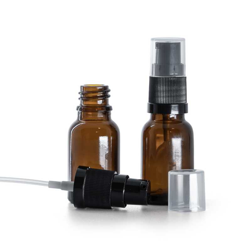 Flacone in vetro ambrato, dosatore per lozione, 15 ml