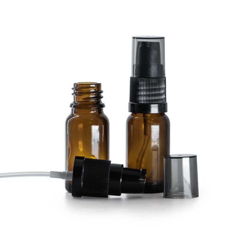 Flaconcino di vetro ambra, dosatore di crema con sopra-tappo fumé, 10 ml