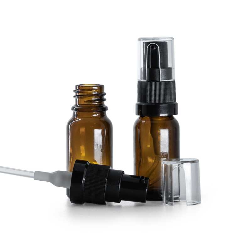 Flacone in vetro ambrato, pompa per olio, 10 ml
