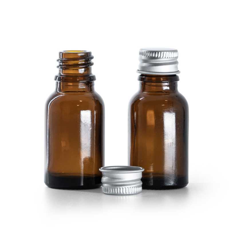 Flacone in vetro ambra, tappo in alluminio, 15 ml