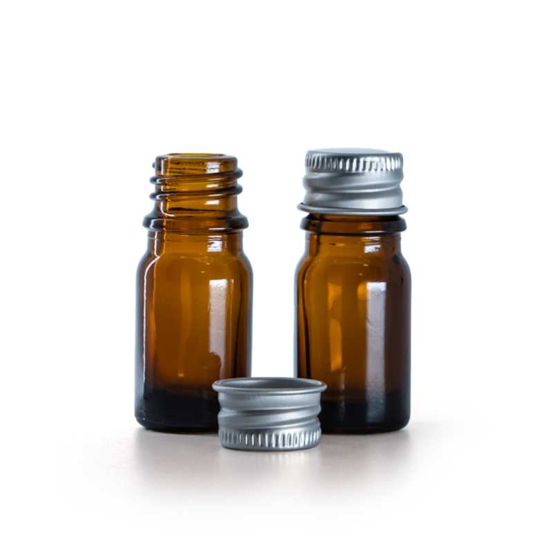 Flacone in vetro ambra, capsula in alluminio, 5 ml