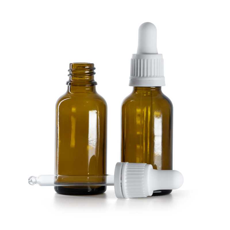 Flacone in vetro, contagocce bianco, 30 ml