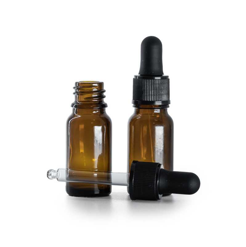 Flacone in vetro ambrato, contagocce nero opaco, 10 ml