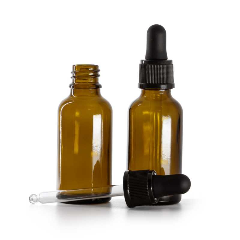 Flacone in vetro, ambra, contagocce nero opaco, 30 ml