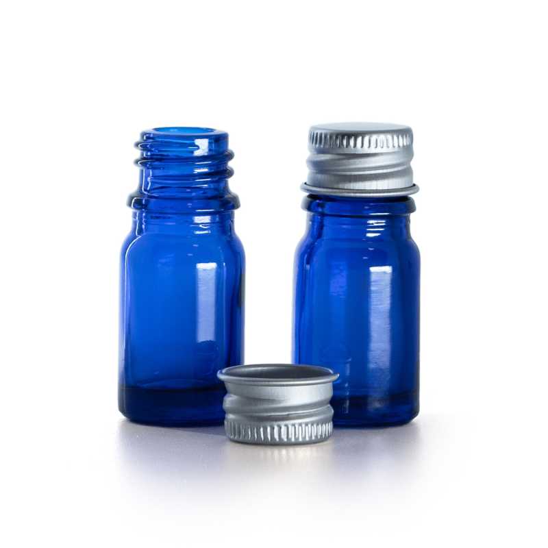 Flaconcino di vetro blu, tappo in alluminio, 5 ml