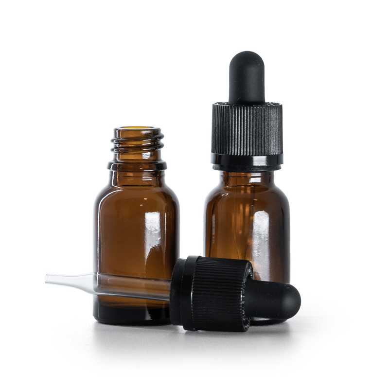 Flacone in vetro ambrato, contagocce di sicurezza antimanomissione nero, 15 ml