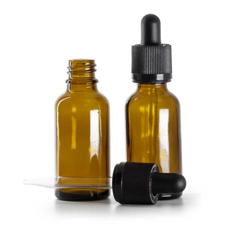 Flacone in vetro, ambra, contagocce di sicurezza con sigillo, 30 ml