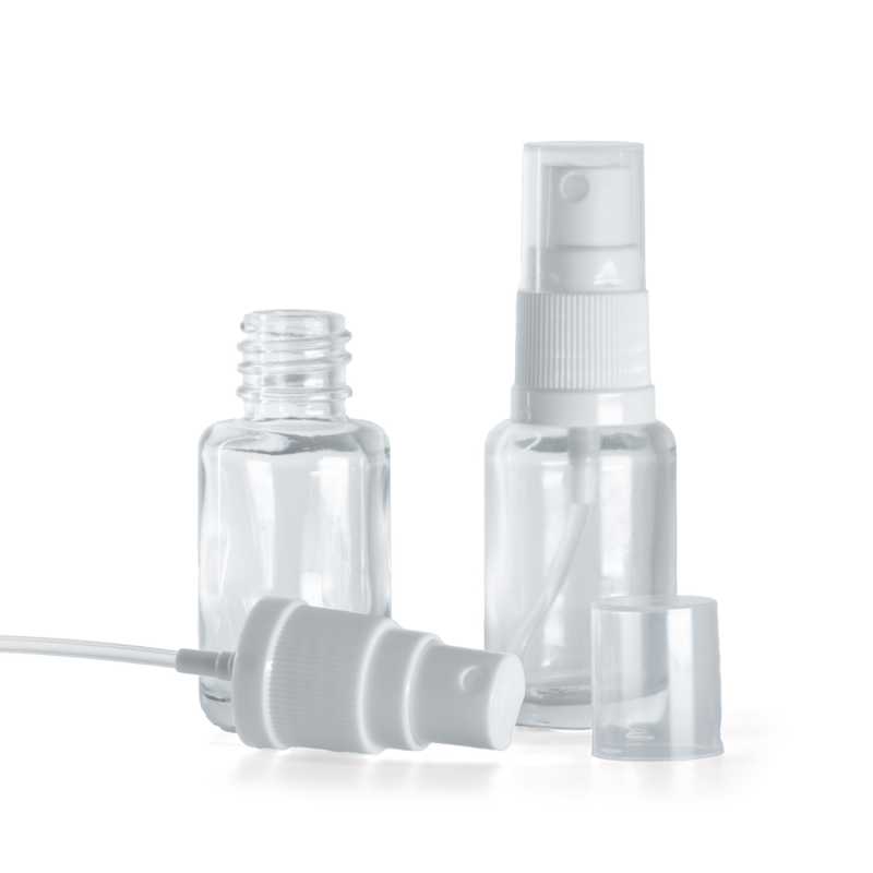 Flacone in vetro, rotondo, trasparente, spruzzatore bianco, 12 ml