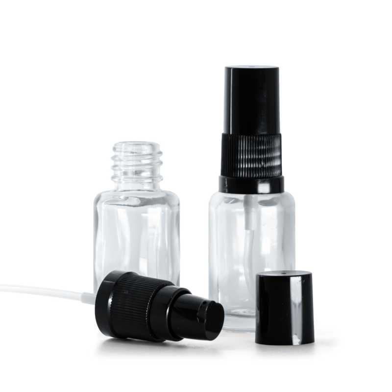 Flacone in vetro, dosatore lozione, trasparente, nero, 12 ml