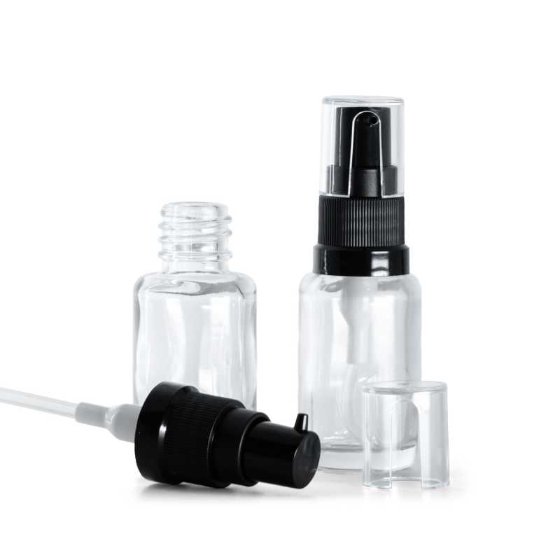 Flacone in vetro trasparente, rotondo, pompa per olio, 12 ml