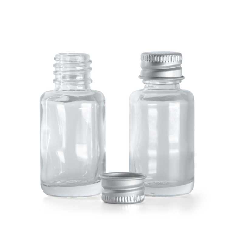 Flacone di vetro trasparente, tappo in alluminio, 12 ml