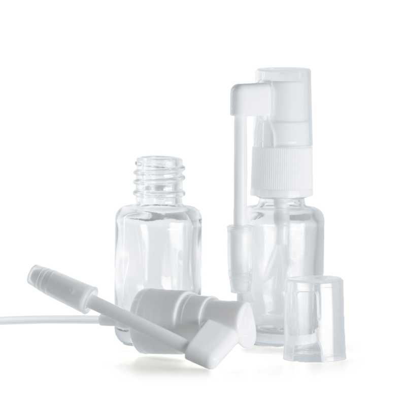 Bottiglia in vetro, rotonda, spray orale bianco, 12 ml