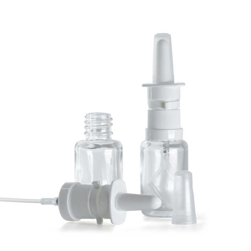Flacone in vetro, rotondo, spray nasale, trasparente, 12 ml