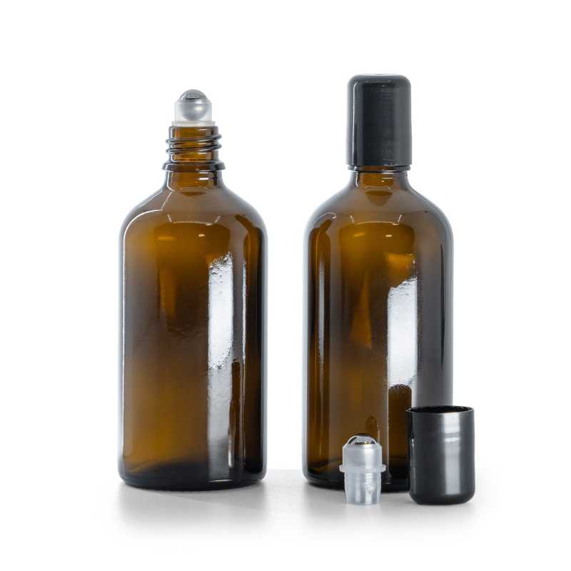 Bottiglia in vetro roll-on, ambra, 100 ml