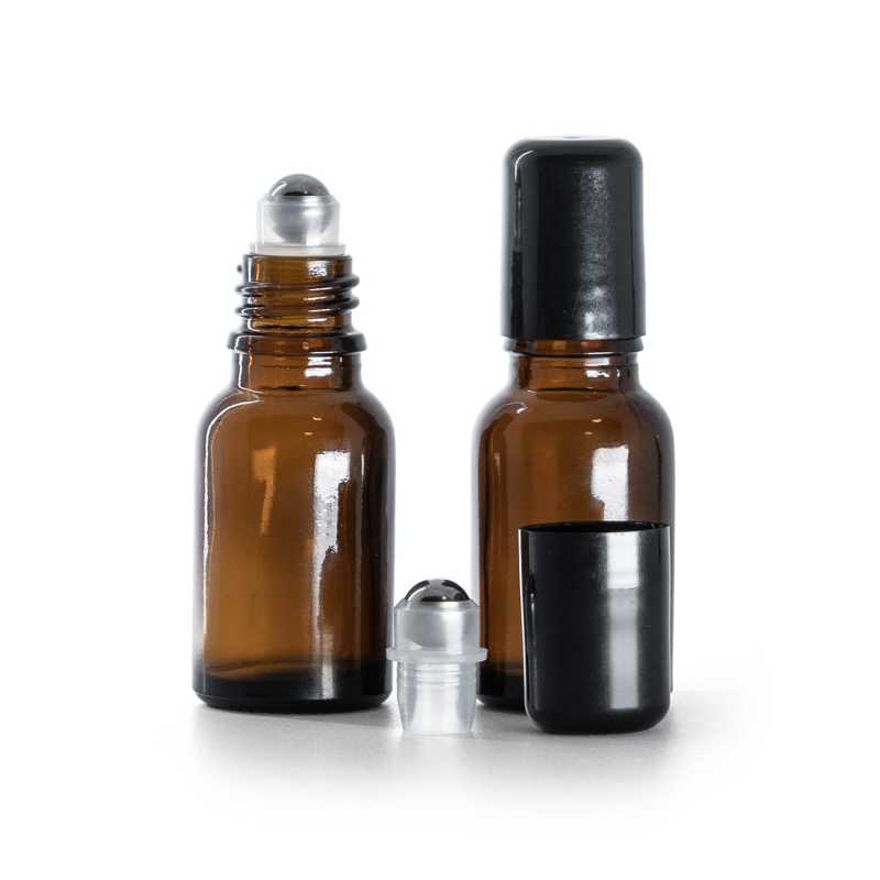 Flacone in vetro roll-on, ambra, 15 ml