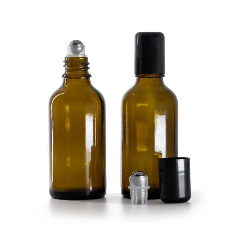 Flacone in vetro con roll-on, ambra, 50 ml