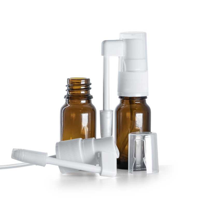 Flacone in vetro ambra, spruzzatore orale, 10 ml