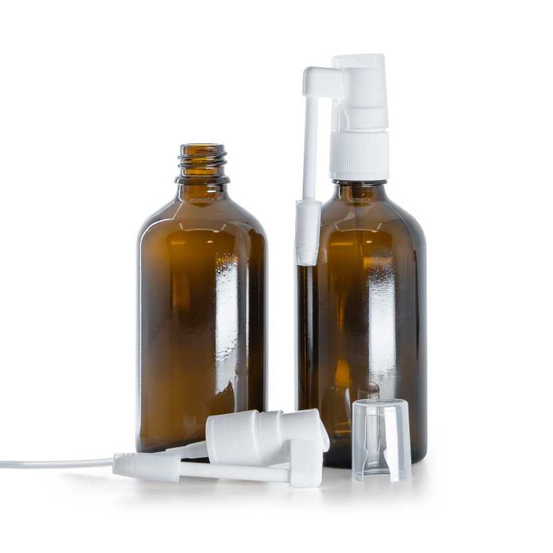 Flacone in vetro, spruzzatore orale, ambra, 100 ml