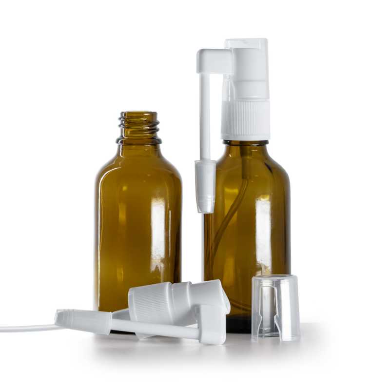 Flacone in vetro ambrato, spray orale bianco, 50 ml