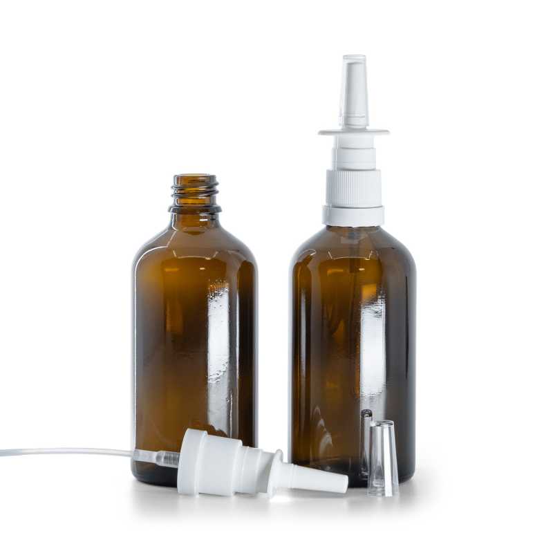 Bottiglia in vetro, spruzzatore nasale, ambra, 100 ml