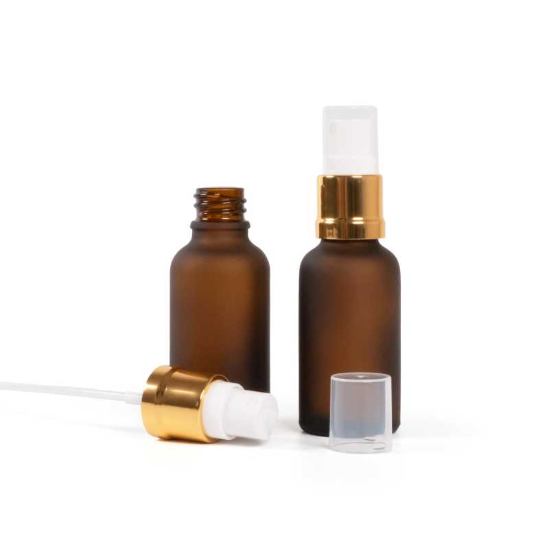 Spruzzatore, flacone in vetro opaco, bianco-oro, 30 ml