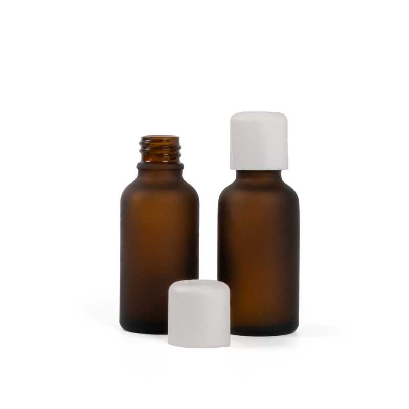 Flacone in vetro, opaco, tappo di sicurezza bianco con contagocce, 30 ml