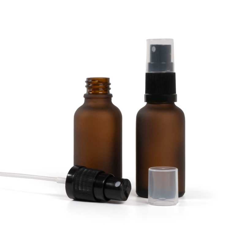 Flacone in vetro ambrato opaco, spruzzatore nero, 30 ml
