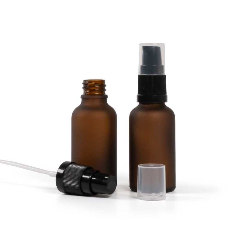 Flacone in vetro ambrato opaco, dosatore lozione, 30 ml