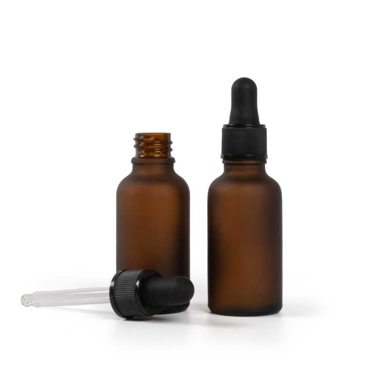 Flacone in vetro ambrato opaco, contagocce nero opaco, 30 ml