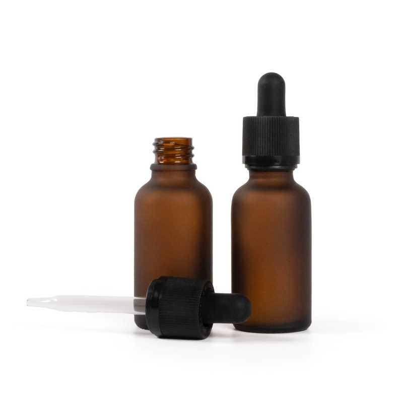Bottiglia in vetro, ambra, opaca, contagocce di sicurezza, 30 ml