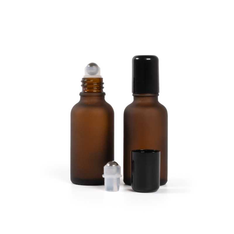 Bottiglia in vetro ambra opaca con roll-on, 30 ml