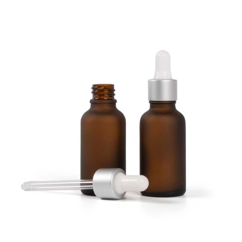 Flacone in vetro, tipo contagocce, opaco, ambra, contagocce bianco argento opaco, 30 ml