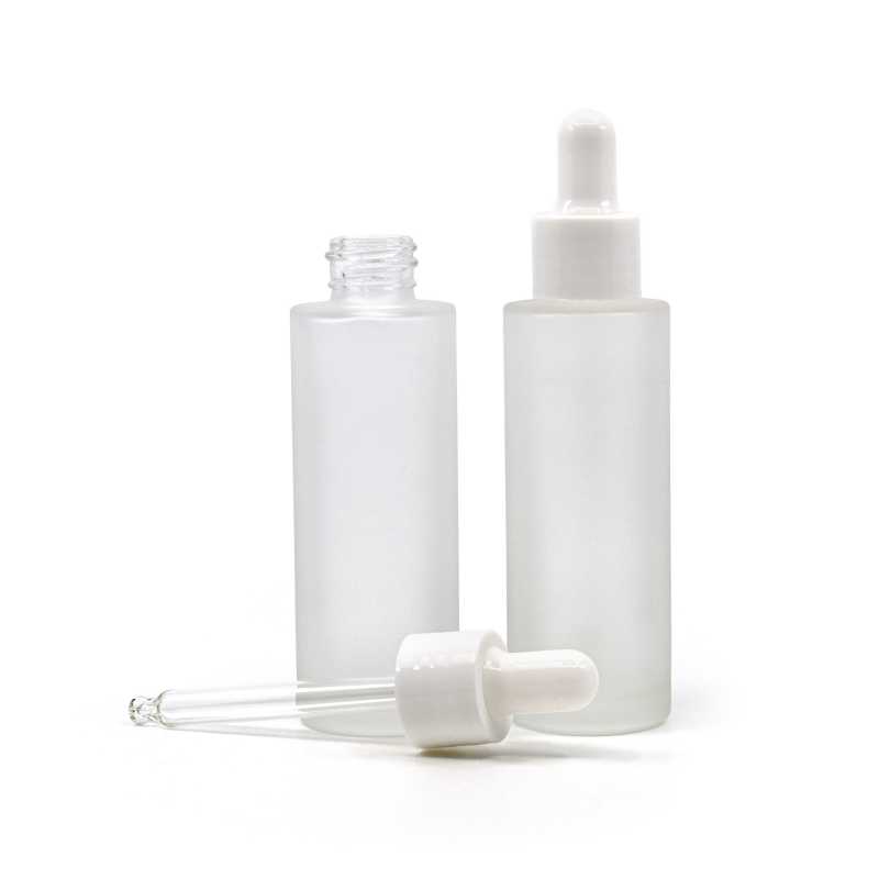 Flacone in vetro satinato, alto, contagocce bianco lucido, 30 ml