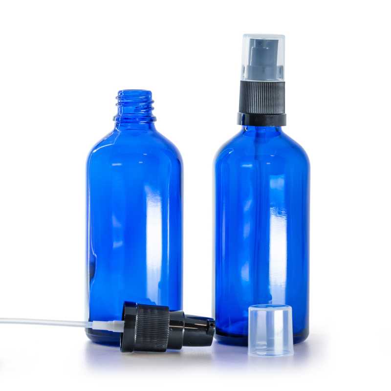 Flacone in vetro, erogatore lozione, blu, 100 ml