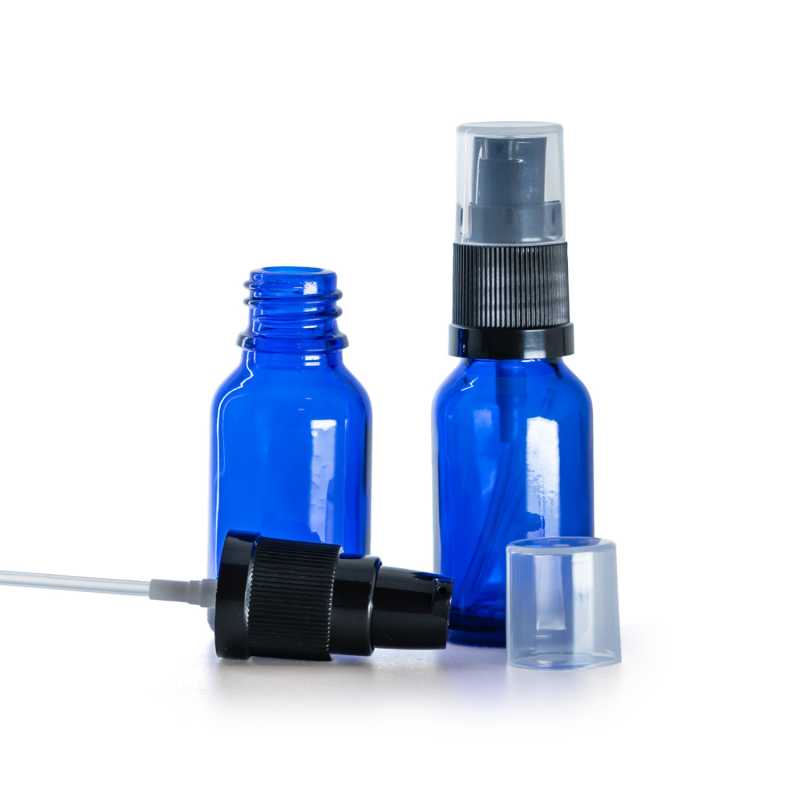 Flacone in vetro, blu, dosatore lozione, 15 ml