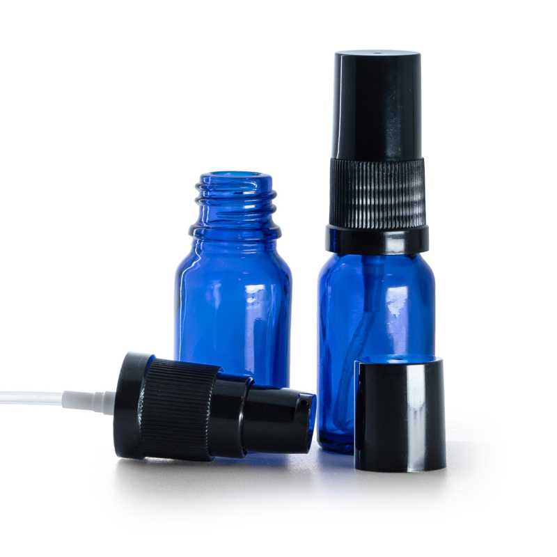 Flacone in vetro, blu, dosatore lozione, nero, 10 ml