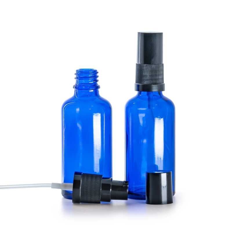 Flacone in vetro, blu, dispenser lozione, 50 ml