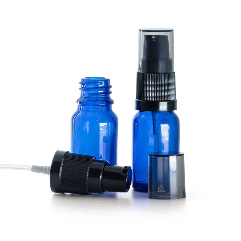 Flacone di vetro blu, dosatore di crema con sopra-tappo fumé, 10 ml