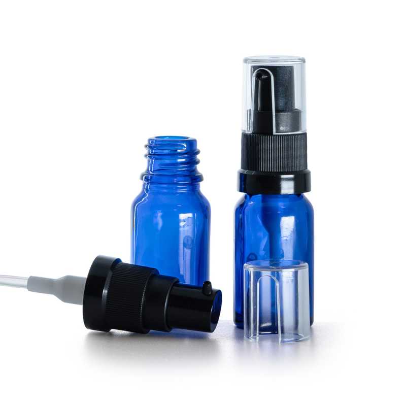 Flacone in vetro, blu, dosatore per oli, 10 ml