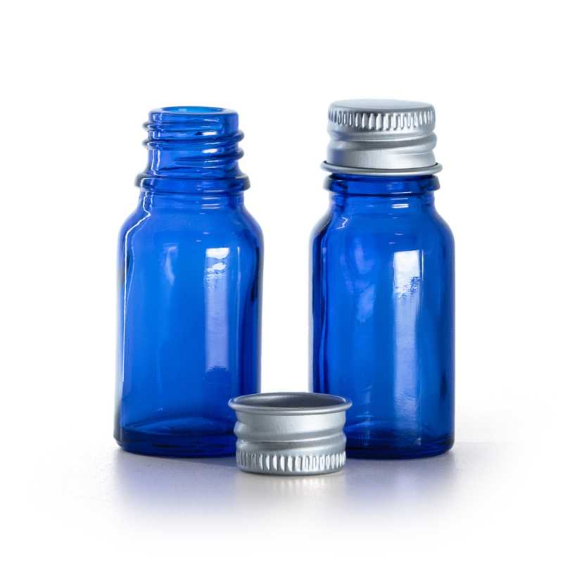 Flaconcino di vetro blu, tappo in alluminio, 10 ml