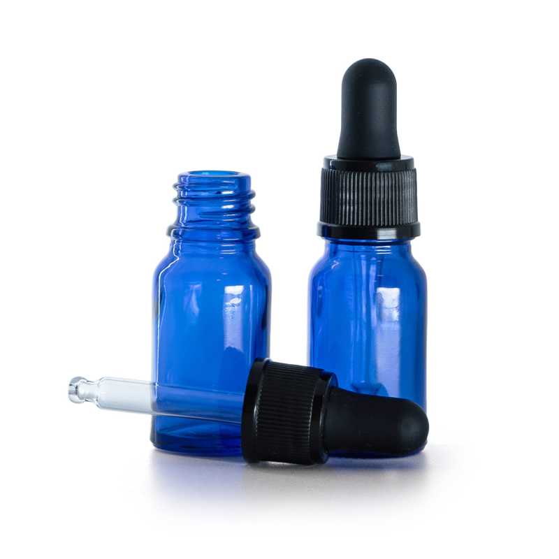 Bottiglia in vetro, blu, contagocce nero opaco, 10 ml