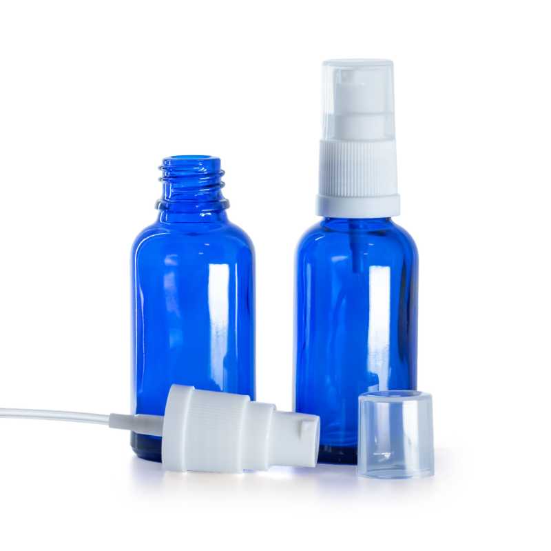 Flacone in vetro, tipo farmacia, blu, dosatore bianco, 30 ml