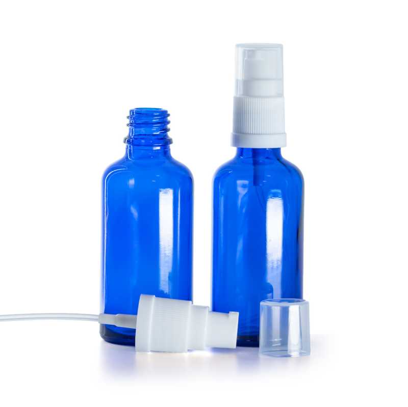 Flacone in vetro, blu, dosatore, 50 ml
