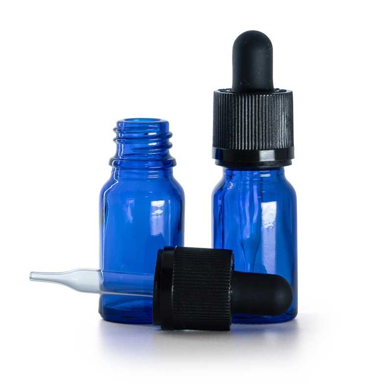 Flacone in vetro, blu, contagocce di sicurezza antimanomissione, 10 ml