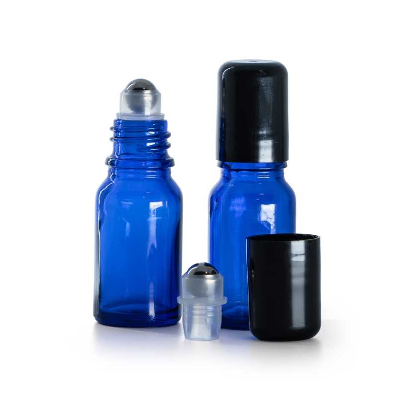 Flacone in vetro, blu, roll-on, 10 ml