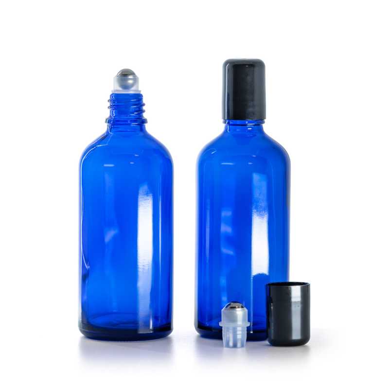 Flacone in vetro, blu, roll-on, 100 ml