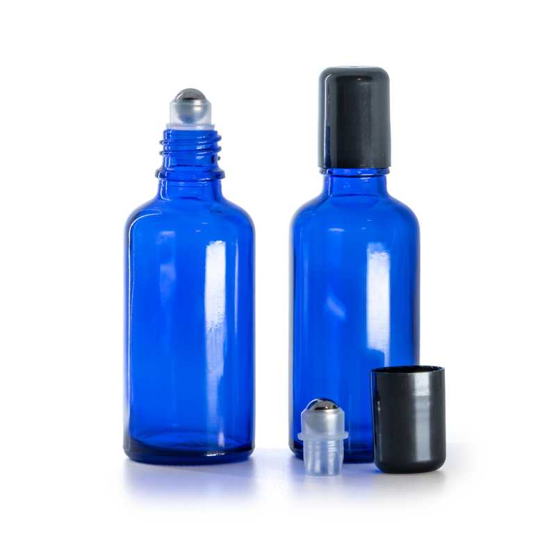Flacone in vetro blu con roll-on, 50 ml